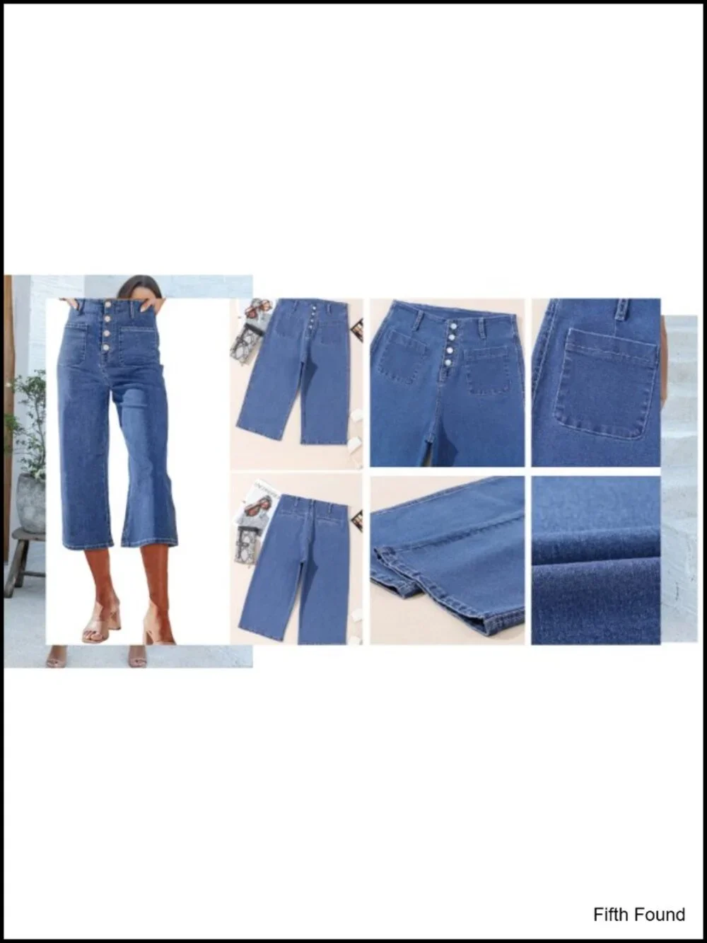 High Waisted Wide Leg Cropped Denim Capri Pants Stretchy Loose Fit